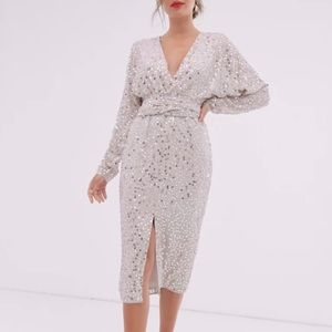 ASOS Plunge Sequin Midi Dress NWT (6)